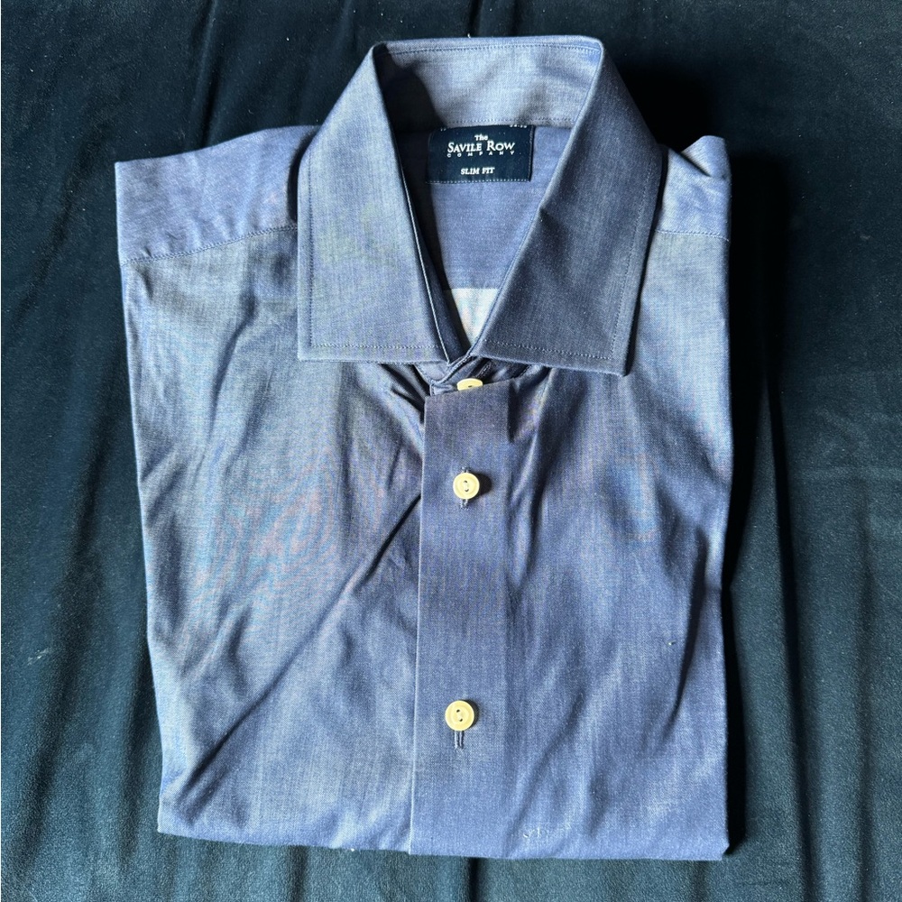 Savile Row Slim Fit Denim Blue Chambray Dress Shirt NWOT 17 34/35